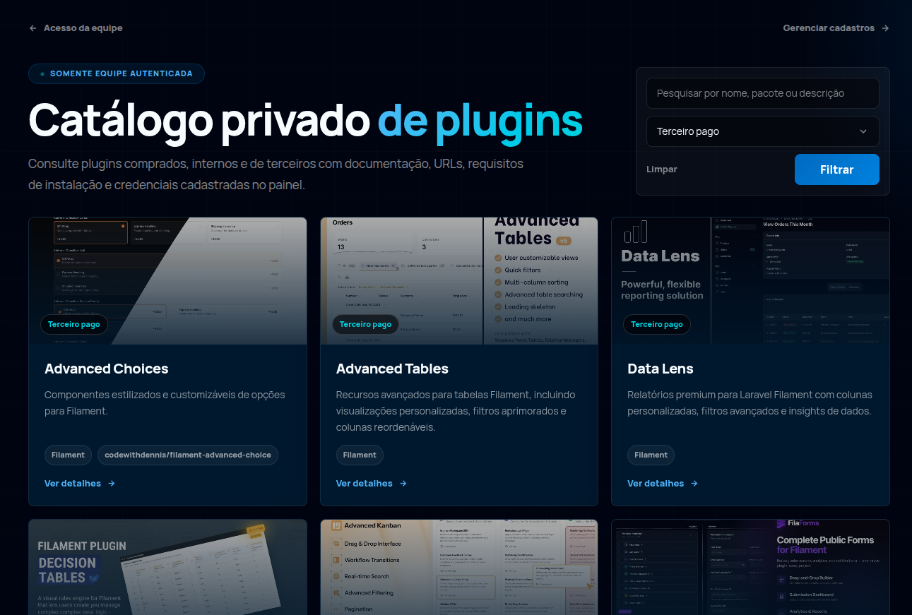 Capa do catálogo privado de plugins